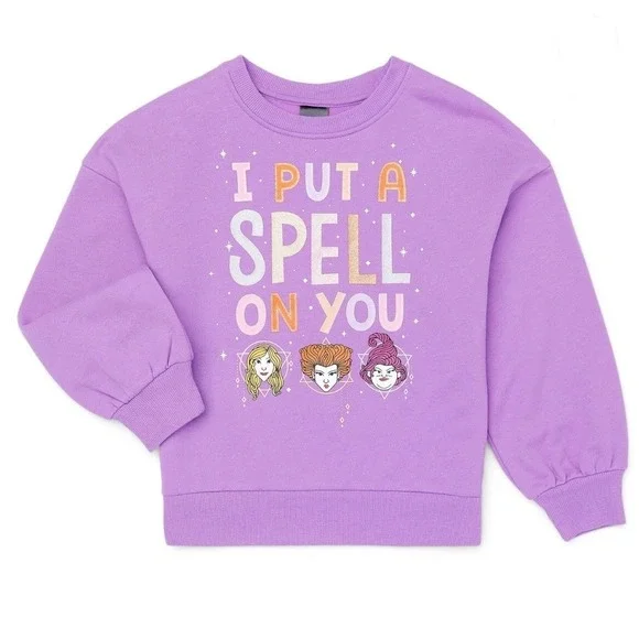NWT Disney Hocus Pocus Girls Fleece Sweatshirt Glitter Halloween S (6-6X) Purple - Picture 8 of 10
